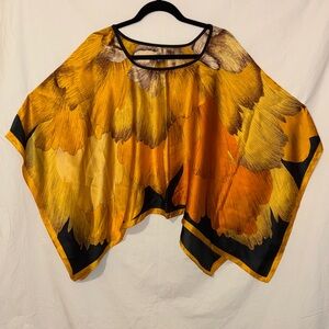 Source Unknown Golden Yellow and Black Floral Satin Poncho Blouse